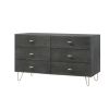Wooden Dresser with 6 Drawers and Metal Hairpin Legs, Gray and Gold