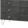 Wooden Dresser with 6 Drawers and Metal Hairpin Legs, Gray and Gold