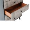 Wooden Chest with 5 Drawers and Metal Bar Handles, Gray and Black
