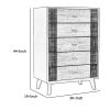 Wooden Chest with 5 Drawers and Metal Bar Handles, Gray and Black