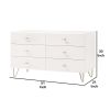 6 Drawer Wooden Dresser with Metal Hairpin Legs, White and Gold