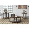 Round Metal Frame Table Set with Wooden Top and Open Bottom Shelf, Brown