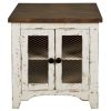 Two Tone Wooden End Table with Metal Grill Cabinet, Brown and White