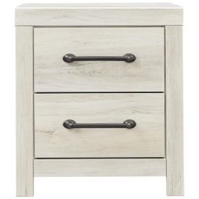 Transitional Wooden Two Drawer Setup Nightstand with Bar Handles, White