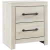 Transitional Wooden Two Drawer Setup Nightstand with Bar Handles, White