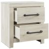 Transitional Wooden Two Drawer Setup Nightstand with Bar Handles, White