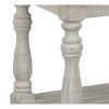 Plank Style End Table with Turned Legs and Open Shelf, White and Gray