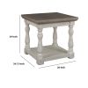 Plank Style End Table with Turned Legs and Open Shelf, White and Gray
