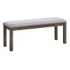 Nailhead Trim Wooden Dining Bench with Fabric Upholstery, Brown and Gray