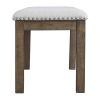 Nailhead Trim Wooden Dining Bench with Fabric Upholstery, Brown and Gray