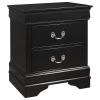 2 Drawer Wooden Frame Nightstand with Antique Metal Pulls, Black