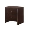 Grained Wooden Nightstand with 2 Drawers and Sled Base, Cherry Brown