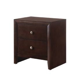 Grained Wooden Nightstand with 2 Drawers and Sled Base, Cherry Brown