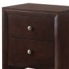 Grained Wooden Nightstand with 2 Drawers and Sled Base, Cherry Brown