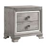2 Drawer Nightstand with Mirror Accent and Bracket Feet, Light Gray