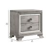 2 Drawer Nightstand with Mirror Accent and Bracket Feet, Light Gray