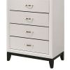 Transitional 5 Drawer Chest with Curved Handle and Chamfered Feet, White