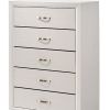 Transitional 5 Drawer Chest with Curved Handle and Chamfered Feet, White