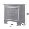 Two Drawer Wooden Nightstand with Textured Details and Mirror Accents, Gray