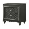 Wooden Two Drawer Nightstand with Carved Details and Knobs, Black