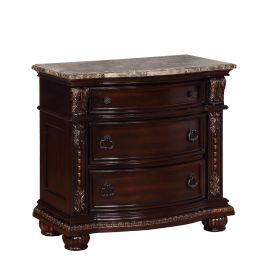 Sany Wooden Nightstand with Three Spacious Drawers and Bun Feet, Cherry Brown