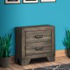 2 Drawer Wooden Nightstand with Metal Handles and Bracket Legs, Brown