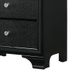 2 Drawer Wooden Nightstand with Textured Details and Crystal Pulls, Black