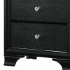 2 Drawer Wooden Nightstand with Textured Details and Crystal Pulls, Black