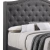 Fabric Upholstered Wooden Demi Wing Queen Bed with Camelback Headboard,Gray
