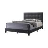 Queen Size Bed with Square Button Tufted Headboard, Dark Gray