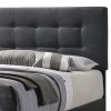 Queen Size Bed with Square Button Tufted Headboard, Dark Gray