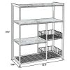 2 Mesh Basket and 6 Hooks Wood and Metal Frame Bakers Rack, Brown and Black