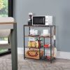 2 Mesh Basket and 6 Hooks Wood and Metal Frame Bakers Rack, Brown and Black
