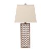 Table Lamp Set of 2 with Chevron Pattern and Mirror Inlay,Brown and Silver