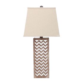 Table Lamp Set of 2 with Chevron Pattern and Mirror Inlay,Brown and Silver