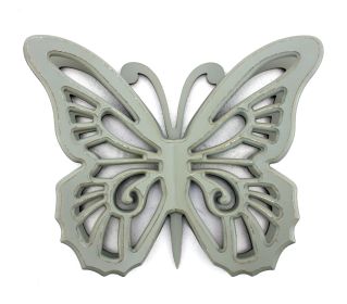 Set of 2 Wooden Butterfly Wall Plaque with Cutout Detail, Light Gray