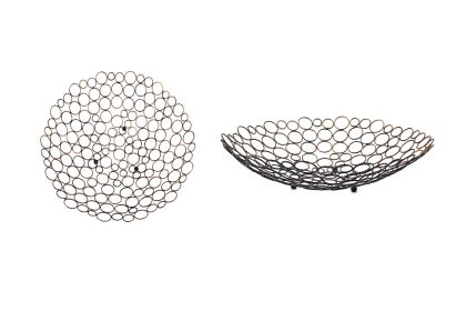 Decorative Metal Tray Set of 2 with Mesh Design and Ball Support,Gold and Black