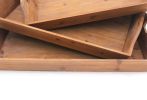 Rectangular Wooden Serving Tray with Cut Out Handles, Set of 3, Brown