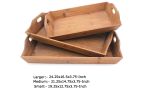 Rectangular Wooden Serving Tray with Cut Out Handles, Set of 3, Brown