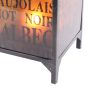 Cuboidal Metal and Glass Candleholder with Typography, Black and Clear