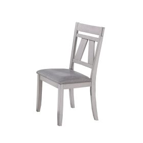 Wooden Side Chair with Fabric Upholstered Seat, Set of 2, White and Gray