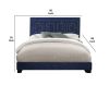 Fabric Eastern King Bed with Geometric Pattern Nailhead Trims, Blue