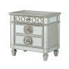 Mirror Accented Wooden Nightstand with 3 Storage Drawers, Silver