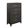 5 Drawer Wooden Chest with Grain Details and Chamfered Feet, Gray