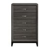 5 Drawer Wooden Chest with Grain Details and Chamfered Feet, Gray