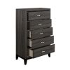 5 Drawer Wooden Chest with Grain Details and Chamfered Feet, Gray