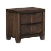2 Drawer Wooden Nightstand with Antique Handles and Chamfered Feet, Brown