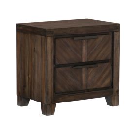 2 Drawer Wooden Nightstand with Antique Handles and Chamfered Feet, Brown