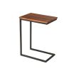C Shaped End Table with Rectangular Wood Top, Brown and Black