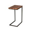 C Shaped End Table with Rectangular Wood Top, Brown and Black